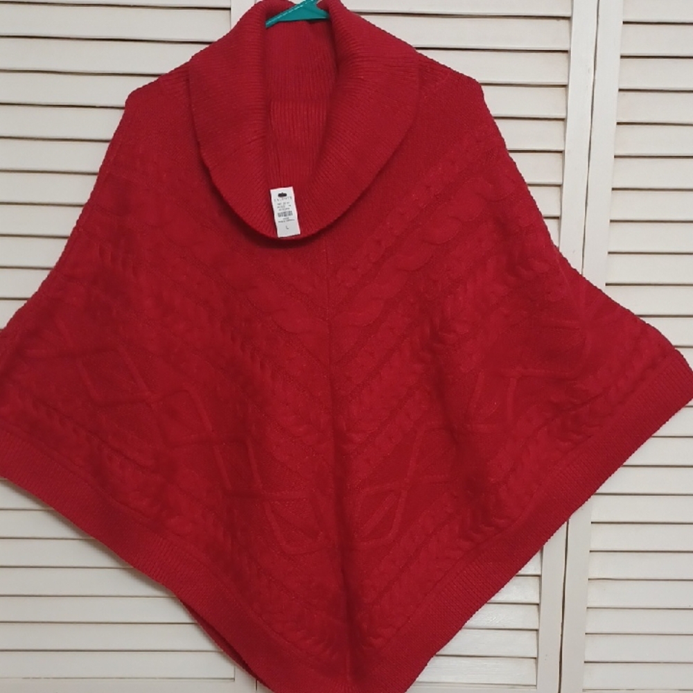 Talbots Vibrant Red Knit Poncho